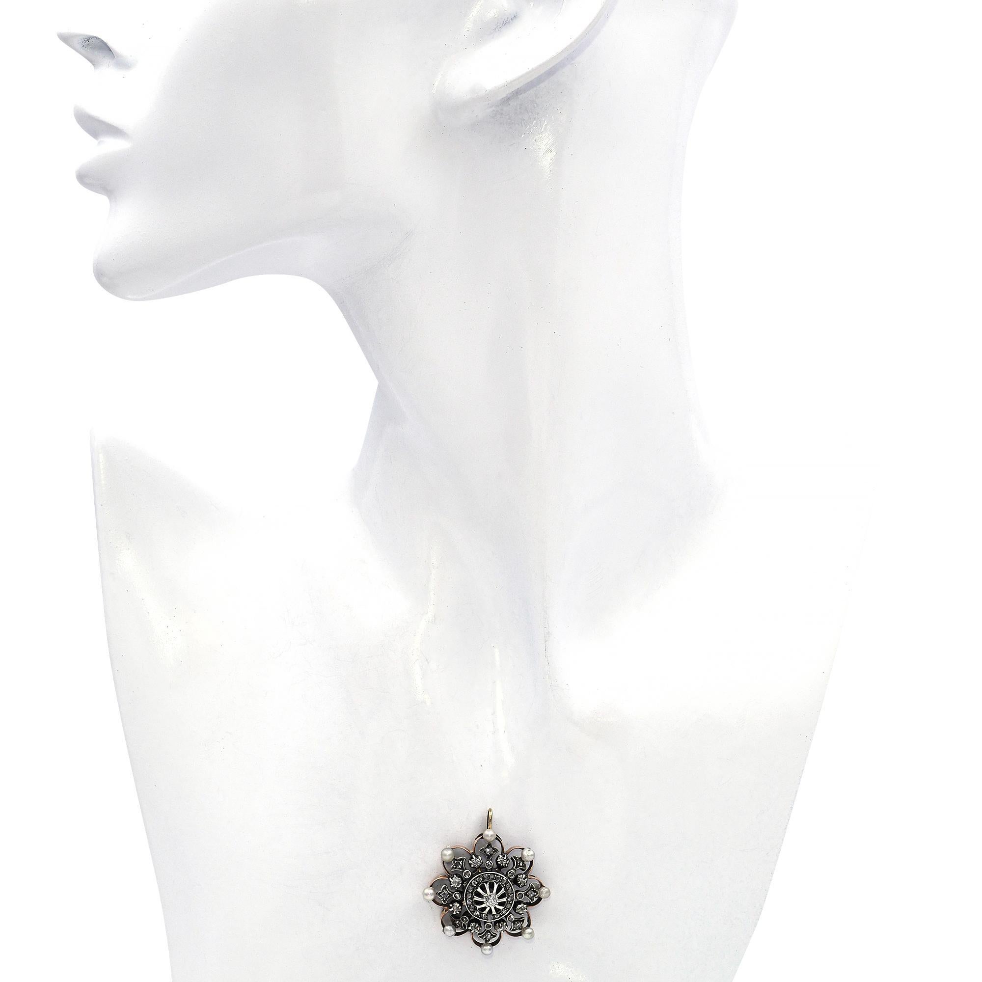 Antiker viktorianischer Roségold- und Sterlingsilber-Diamant-Naturperlen-Anhänger (Viktorianisch) im Angebot