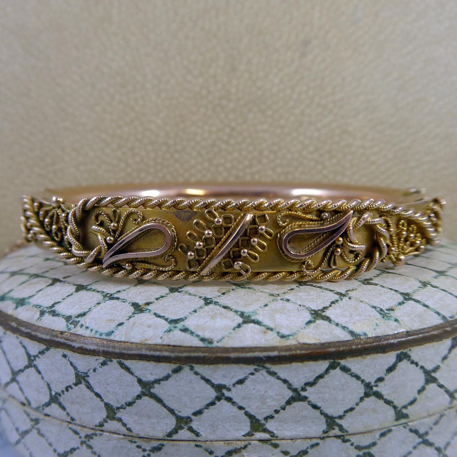 Antique Victorian Rose Gold Bangle, circa 1900, Hallmarked Chester Assay Office 6