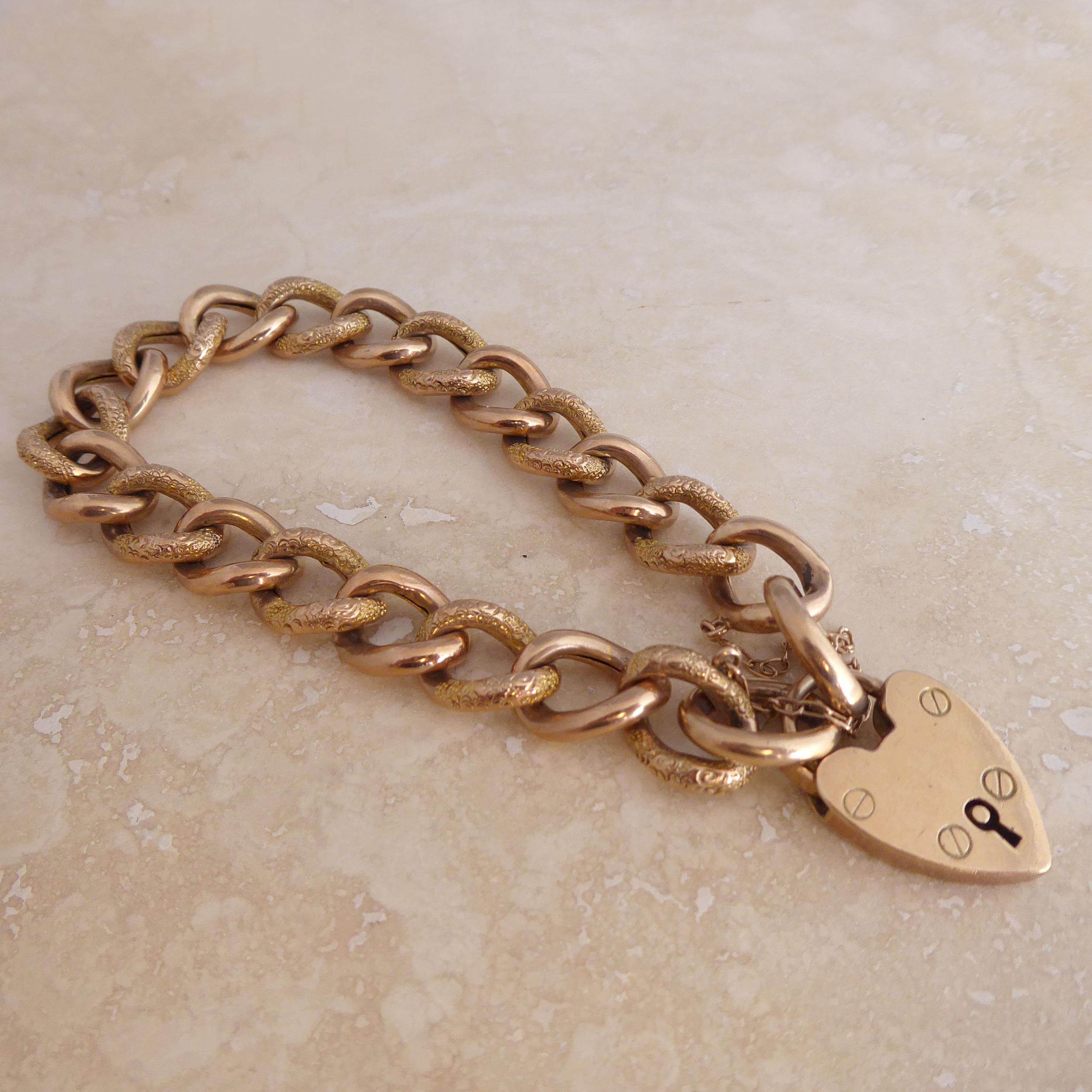 A beautiful 9ct rose gold hollow curb link bracelet dating from the late Victorian era.  The condition is first-class and looks as though it could have been kept in a box since bought!  The links are shaped in the 'curb' link style and each link is