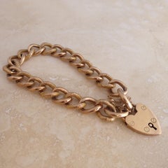 Antique Victorian Rose Gold Bracelet, Chased and Polished Curb Links, Padlock