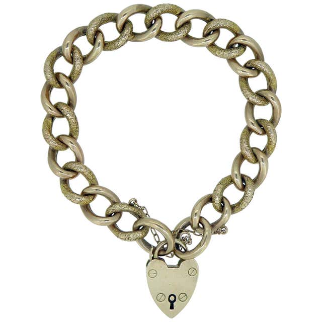 9k Rose Gold Bracelet with Heart Padlock Clasp - Antique Circa 1915 at ...