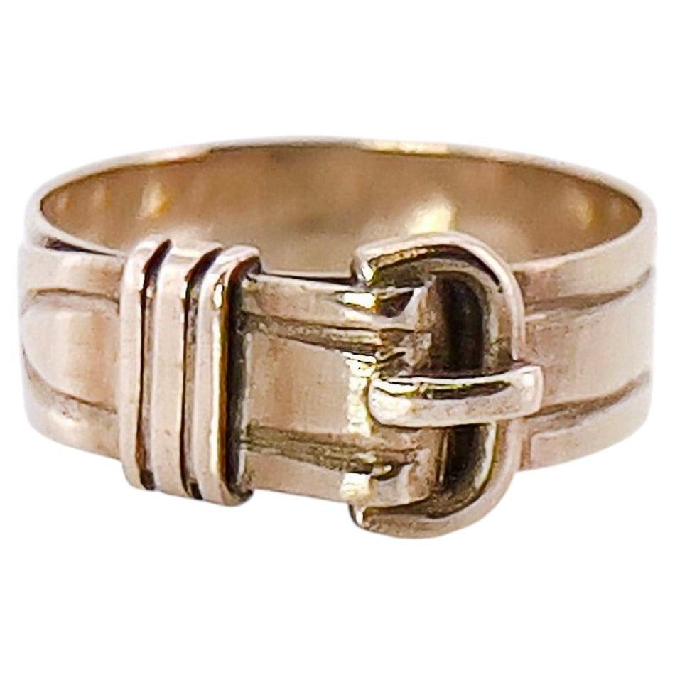 Antique Victorian Rose Gold Buckle Ring, Size 6.25 For Sale
