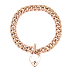 Antique Victorian Rose Gold Curb-Link Bracelet with Heart Padlock