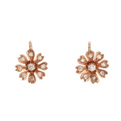 Antique Victorian Rose Gold Diamond Flower Earrings