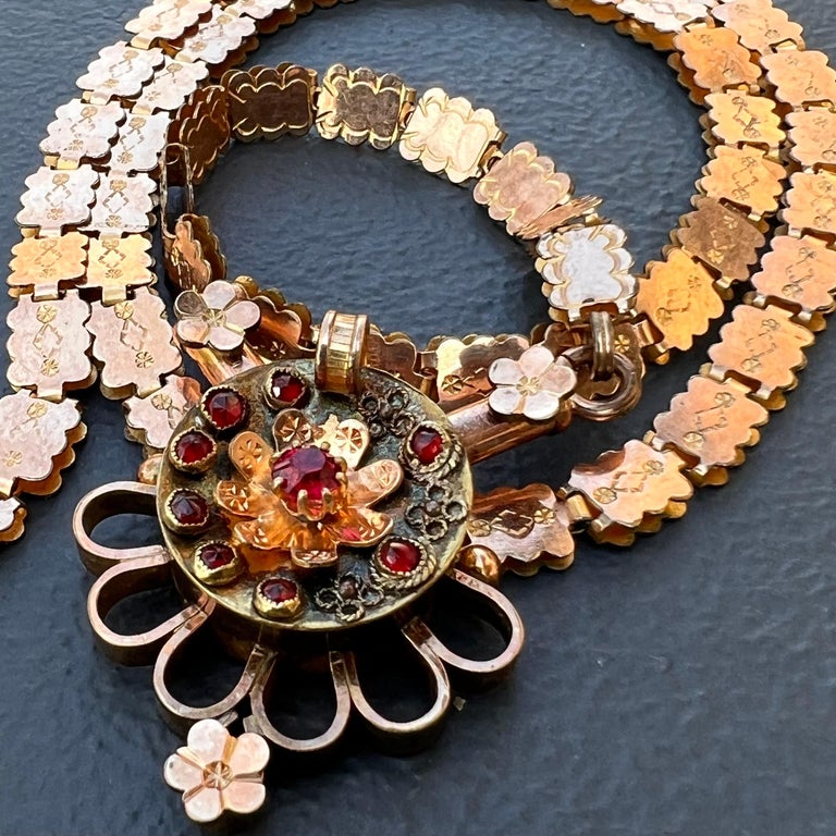 Antique Victorian Rose Gold Filled Book Chain Necklace For Sale at 1stDibs