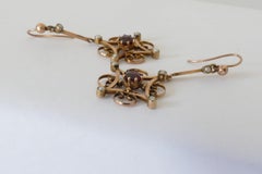 Antique 'Victorian' Rose Gold Garnet and Pearl Drop Earrings, circa 1890
