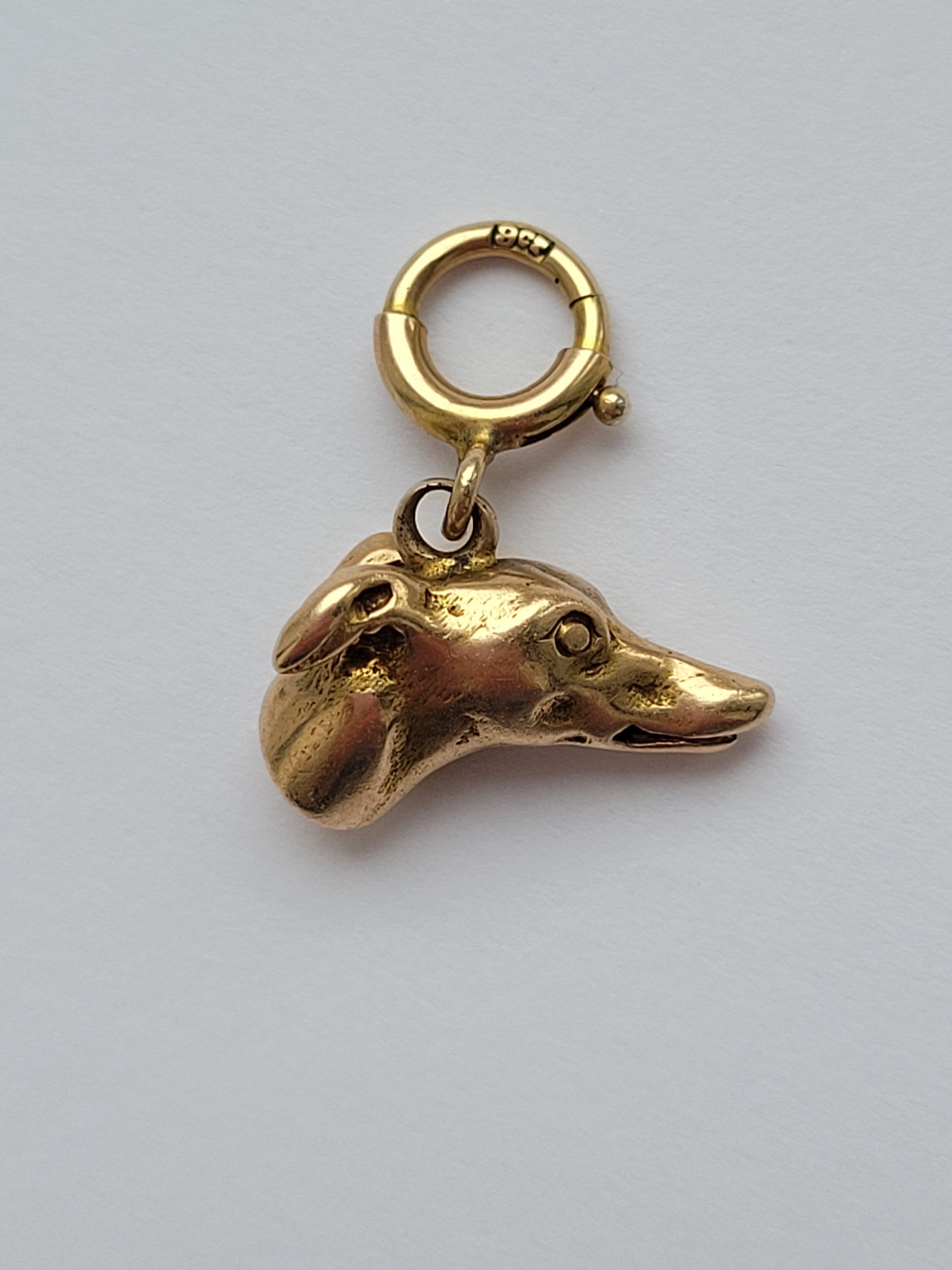 Antique Victorian Rose Gold Greyhound Head Pendant Charm In Good Condition In Boston, Lincolnshire