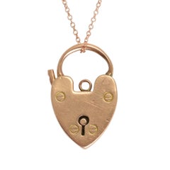 Antique Victorian Rose Gold Heart Padlock Pendant Necklace