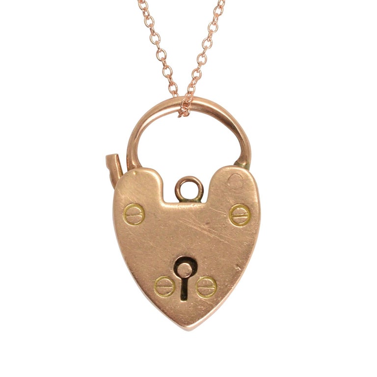 Antique Victorian Rose Gold Heart Padlock Pendant Necklace at 1stdibs