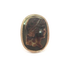Antique Victorian Rose Gold Large Oval Carved Agate Cameo Trojan Ring