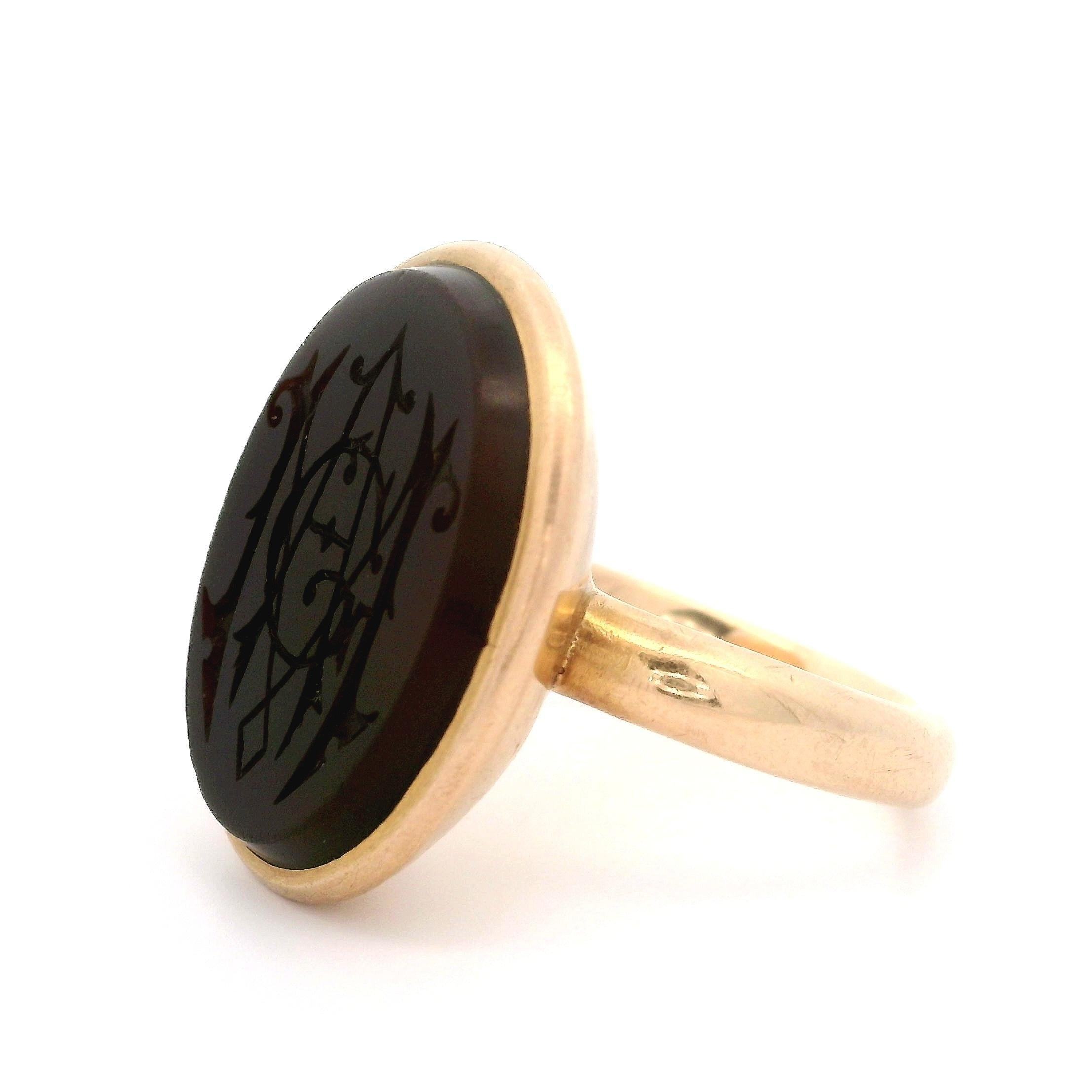 Oval Cut Antique Victorian Rose Gold Oval Carved Carnelian MAG Seal Signet Ring