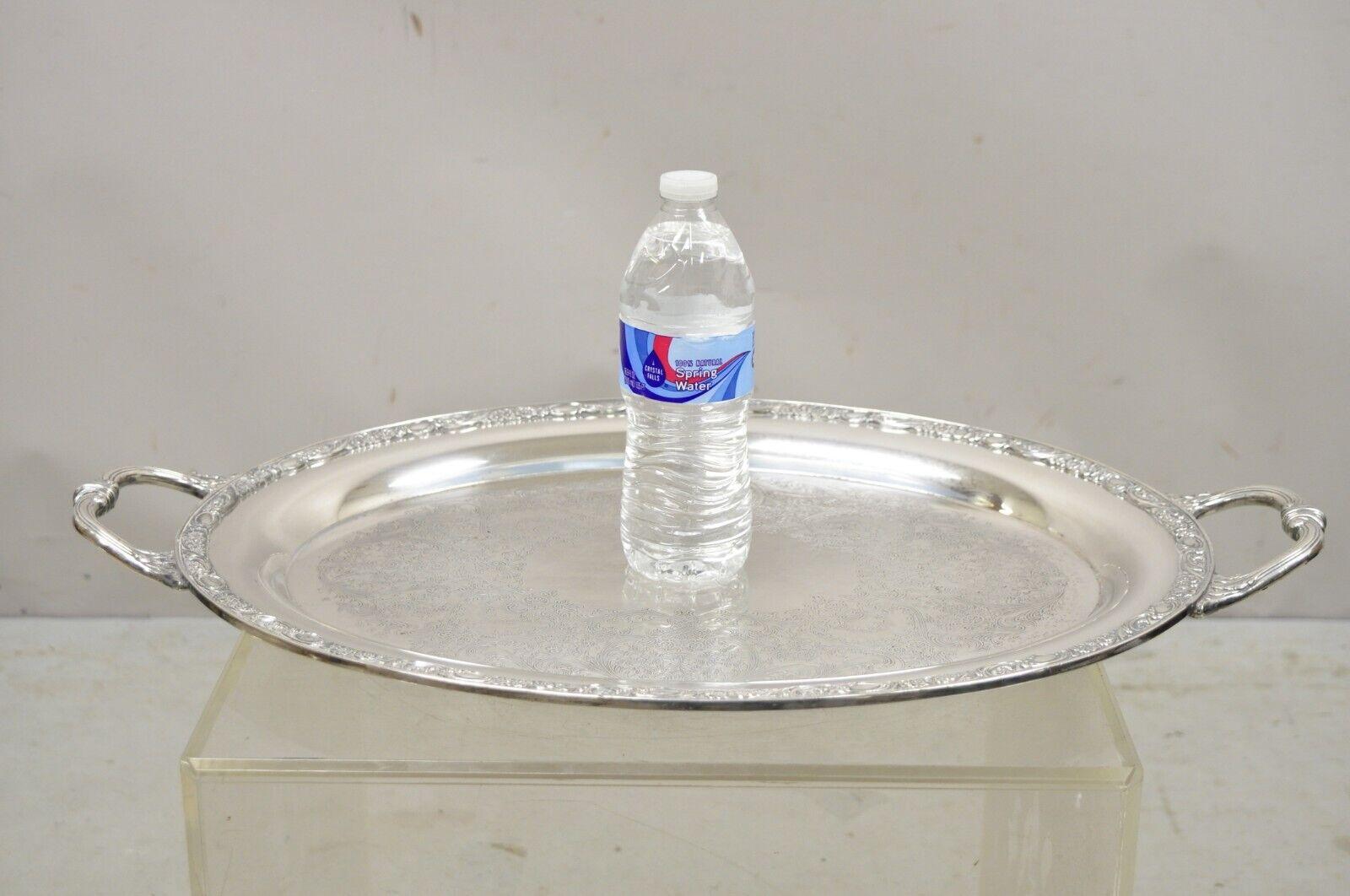 Antique Victorian Rose WM Rogers & Son Oval Silver Plated Platter Tray For Sale 3