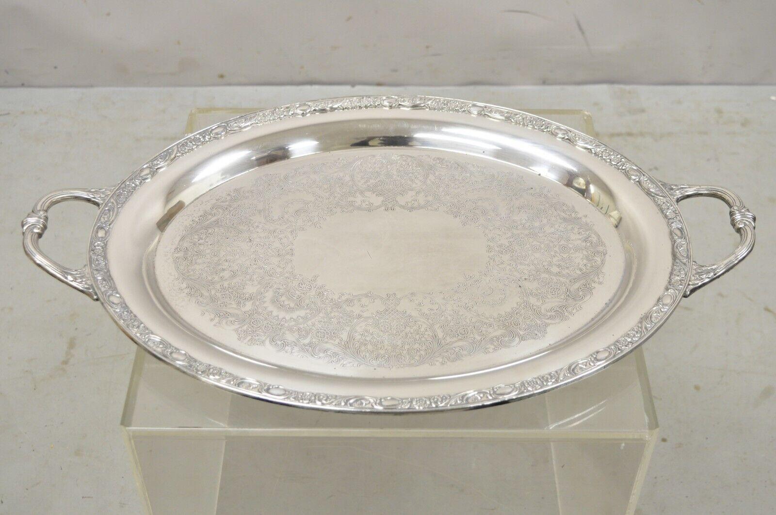 Antique Victorian Rose WM Rogers & Son Oval Silver Plated Platter Tray For Sale 4