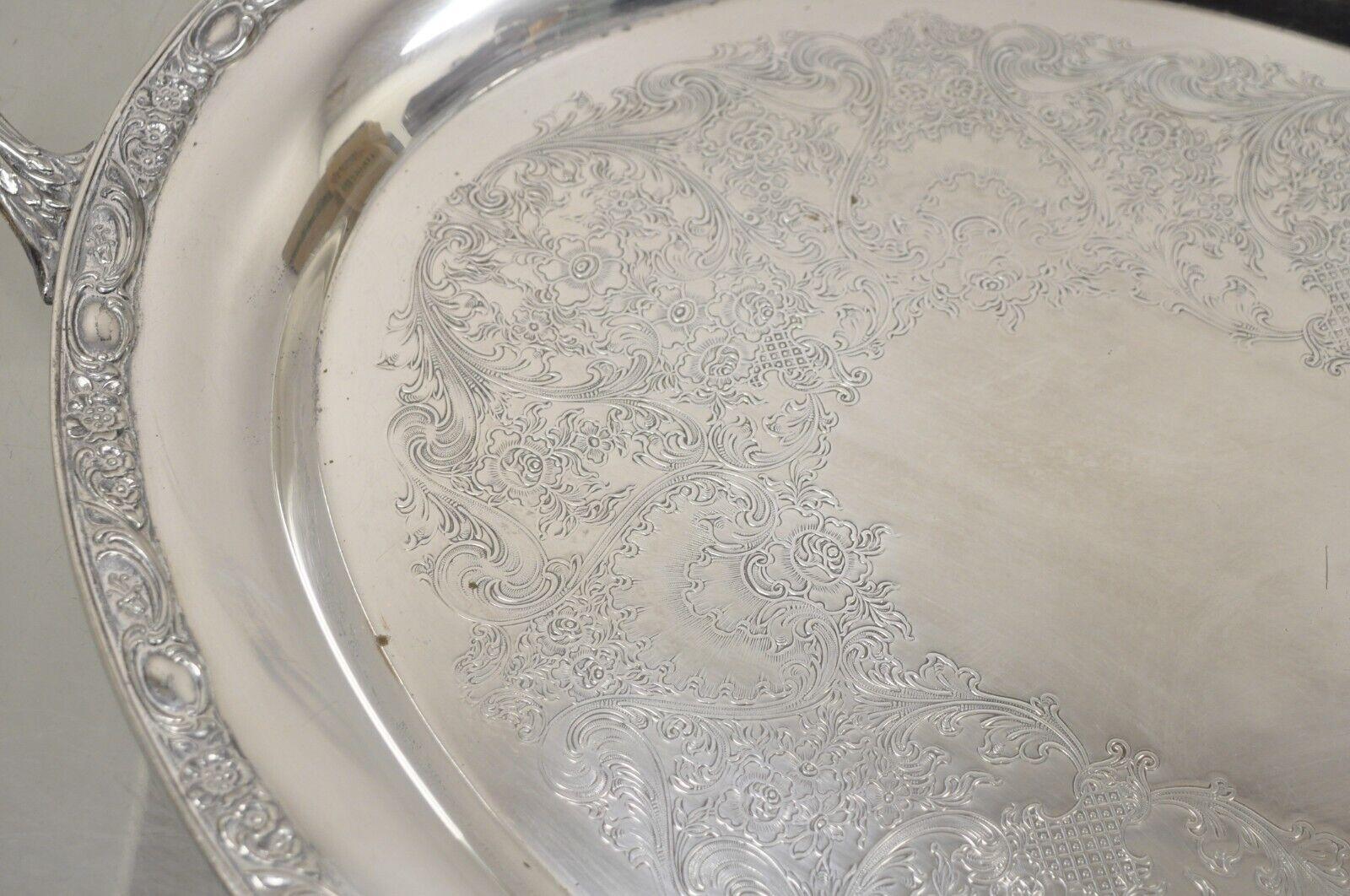 Antique Victorian Rose WM Rogers & Son Oval Silver Plated Platter Tray In Good Condition For Sale In Philadelphia, PA