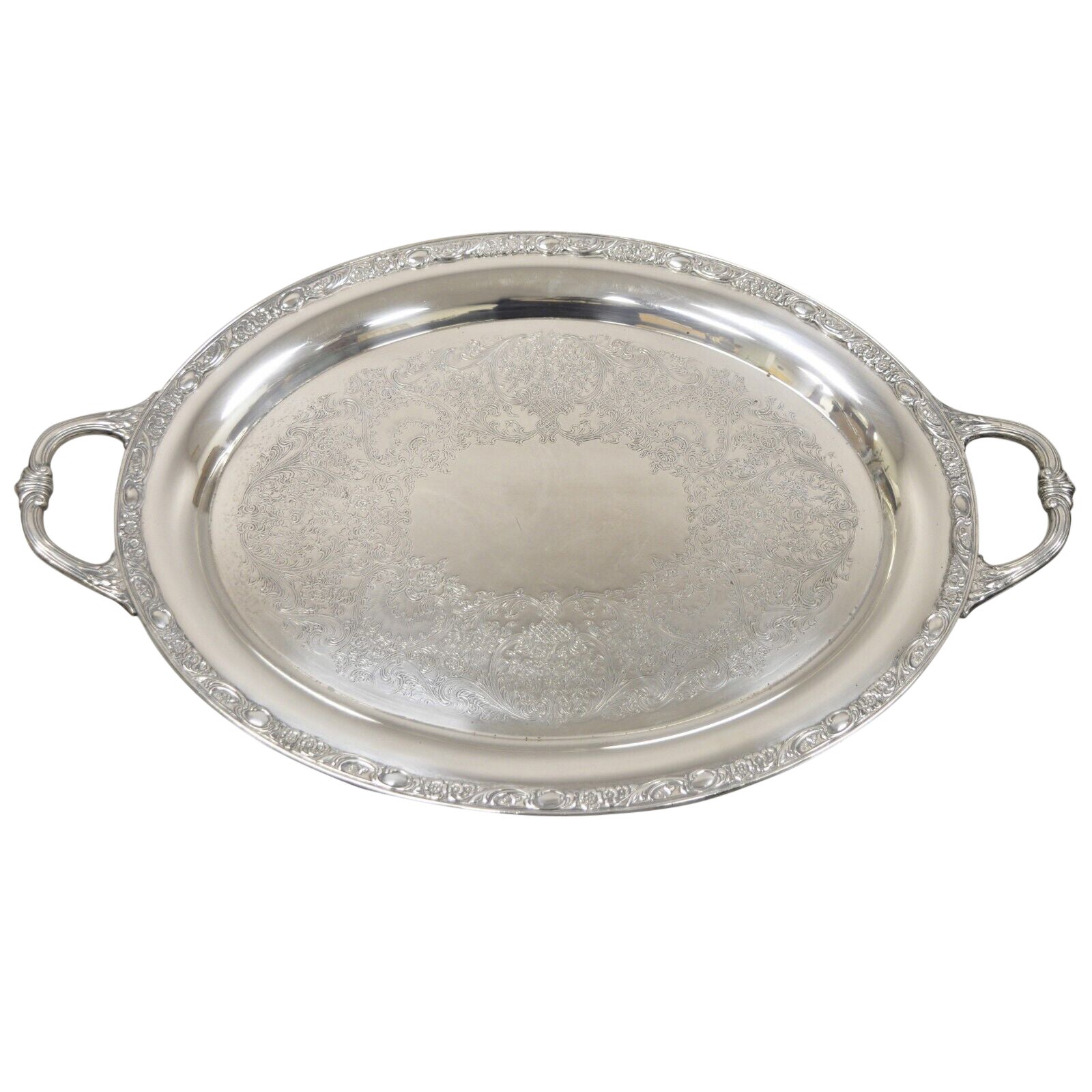 Antico vassoio ovale placcato in argento di Rose WM Rogers & Son