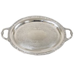 Antique Victorian Rose WM Rogers & Son Oval Silver Plated Platter Tray