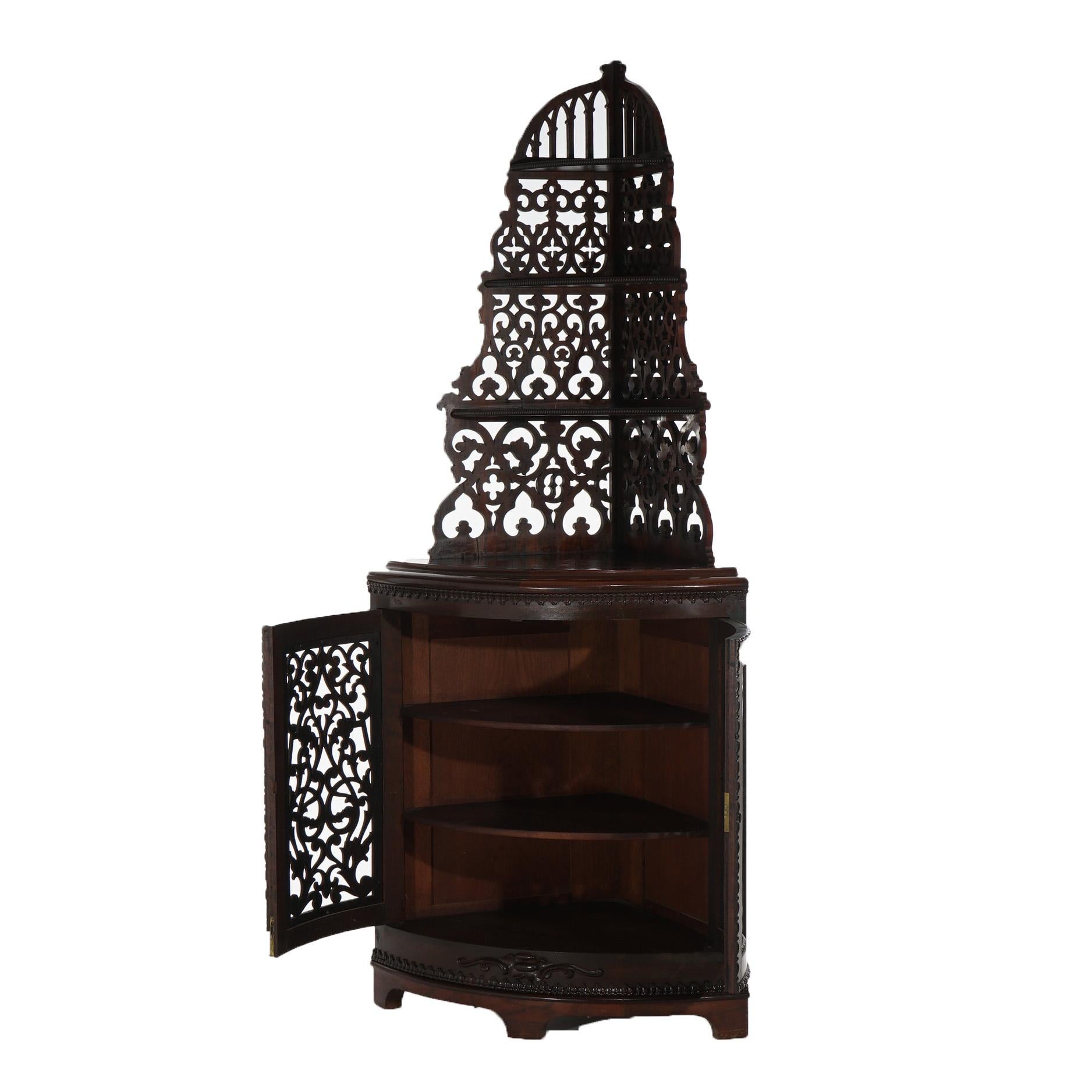 ***Ask About Reduced In-House Delivery Rates - Reliable Professional Service & Fully Insured***

Antique Victorian Rosewood Corner Etagere with Foliate Reticulated Back & Graduated Carved Shelving over Double Door Lower Cabinet, c1870


Measures-
