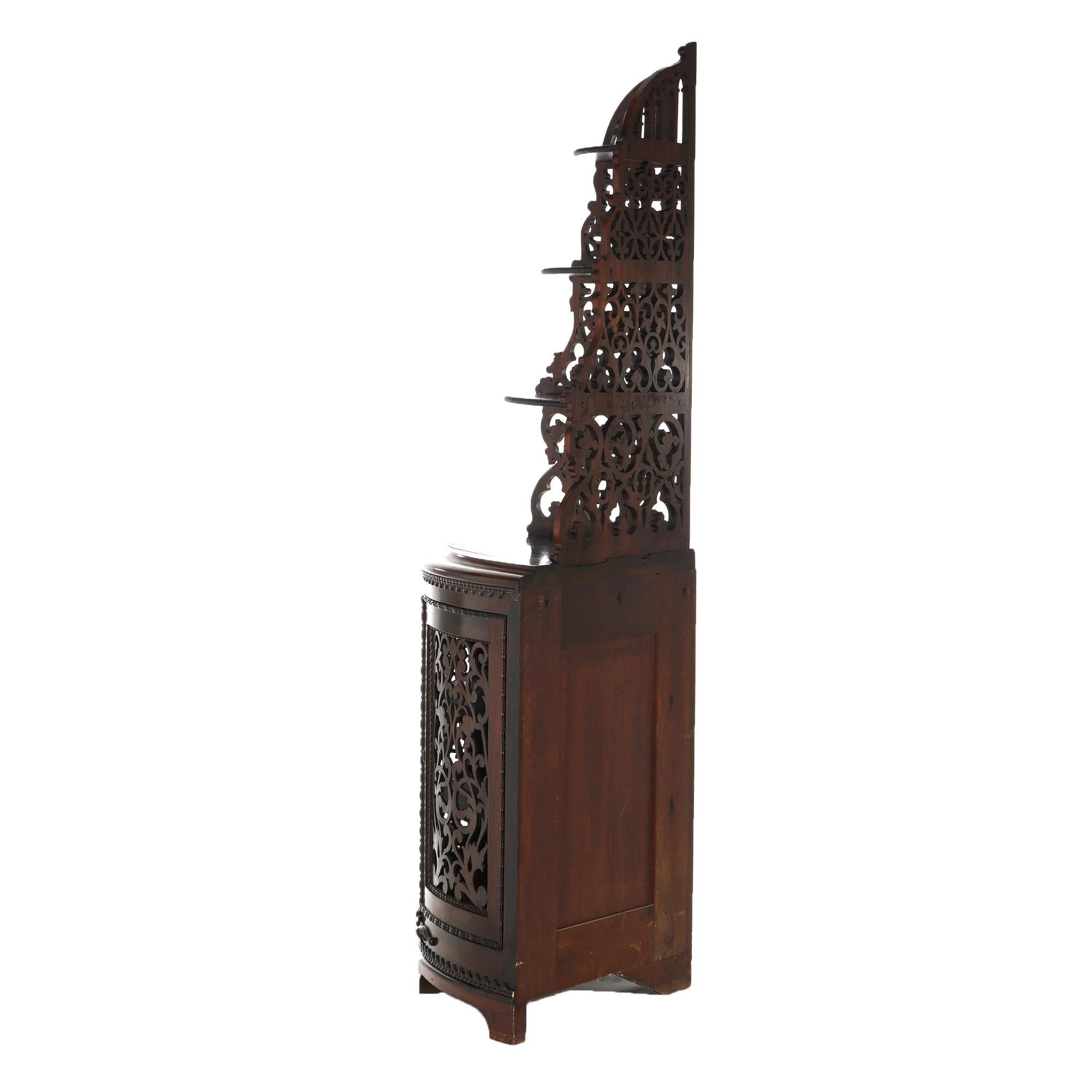 Antique Victorian Rosewood Etagere with Reticulated & Graduated Carved Shelving In Good Condition For Sale In Big Flats, NY
