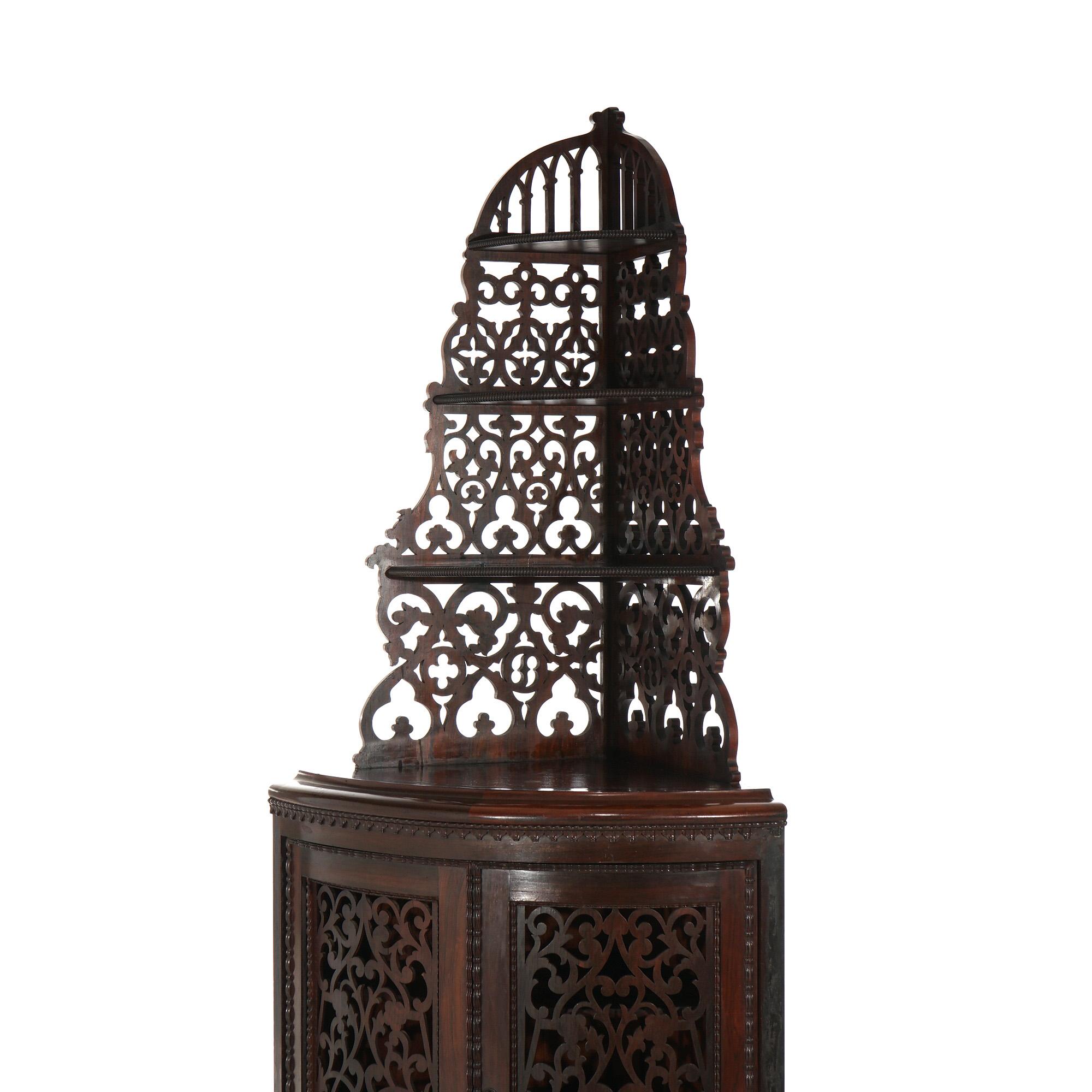 Antique Victorian Rosewood Etagere with Reticulated & Graduated Carved Shelving For Sale 3