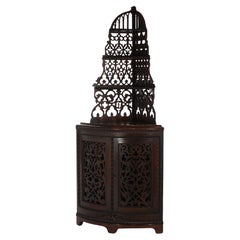 Étagère victorienne ancienne en bois de rose avec étagères réticulées et sculptées graduellement