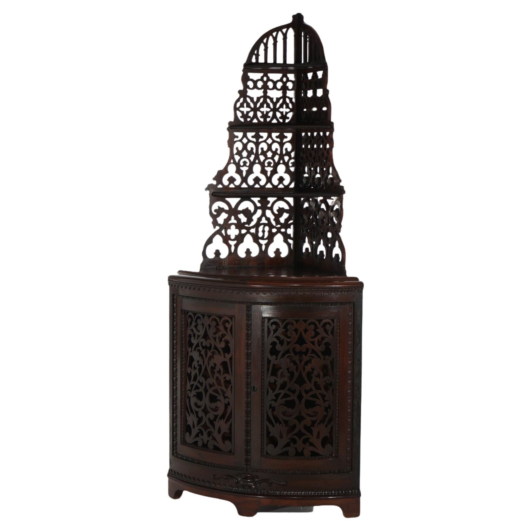 Antique Victorian Rosewood Etagere with Reticulated & Graduated Carved Shelving For Sale