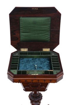 Antique Victorian Rosewood Gothic Work Side Sewing Table Box