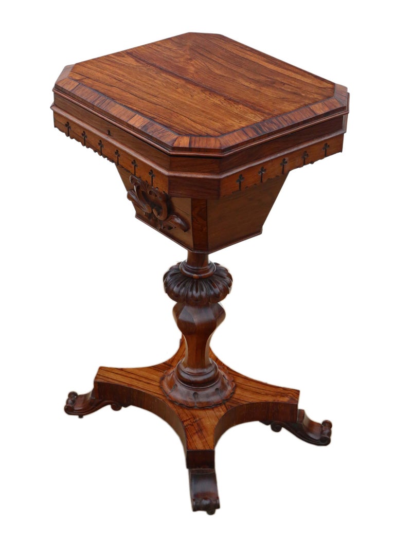 Antique Victorian Rosewood Gothic Work Side Sewing Table Box at 1stDibs