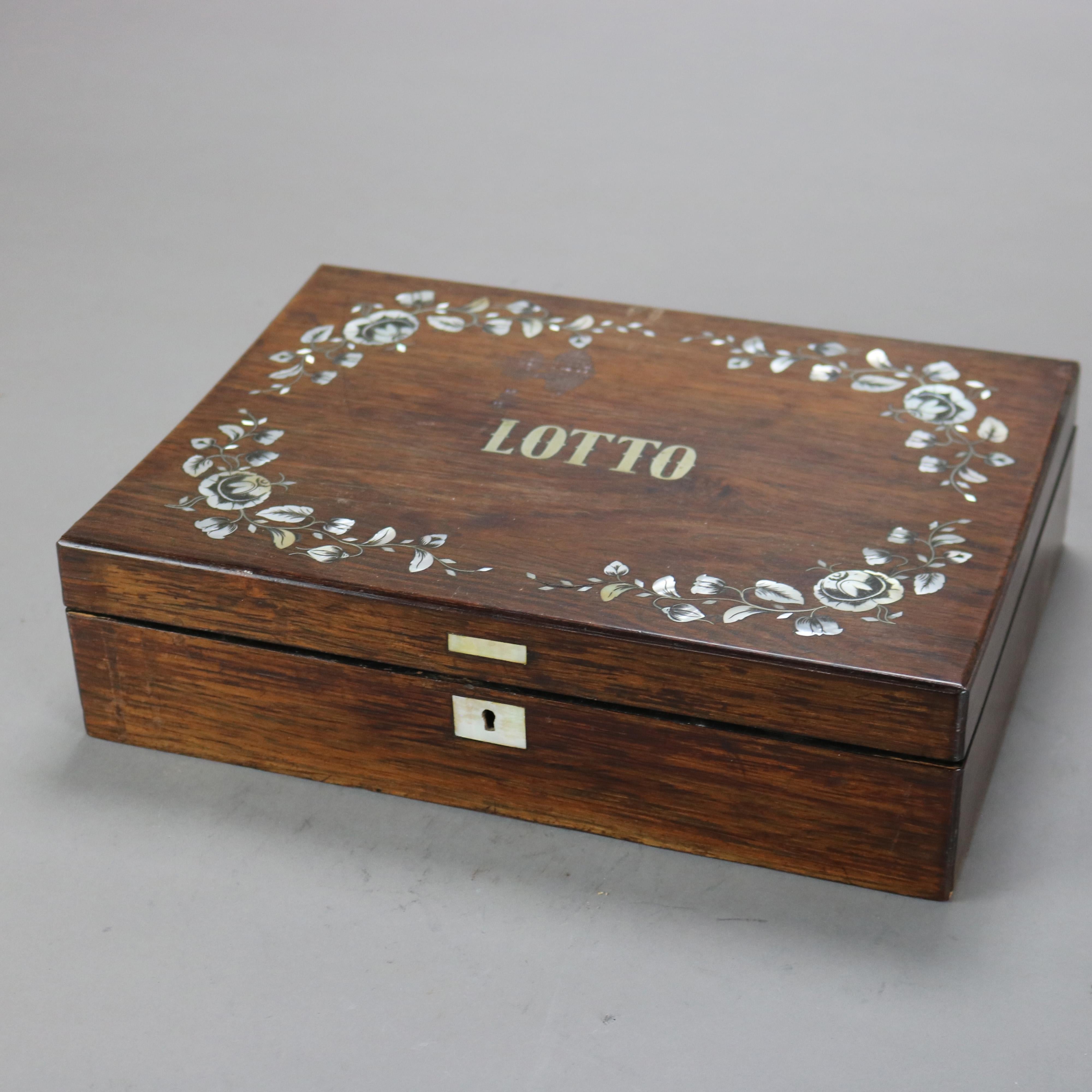 Antigua caja de lotería victoriana de palisandro con incrustaciones de nácar C1890 Incrustación en venta
