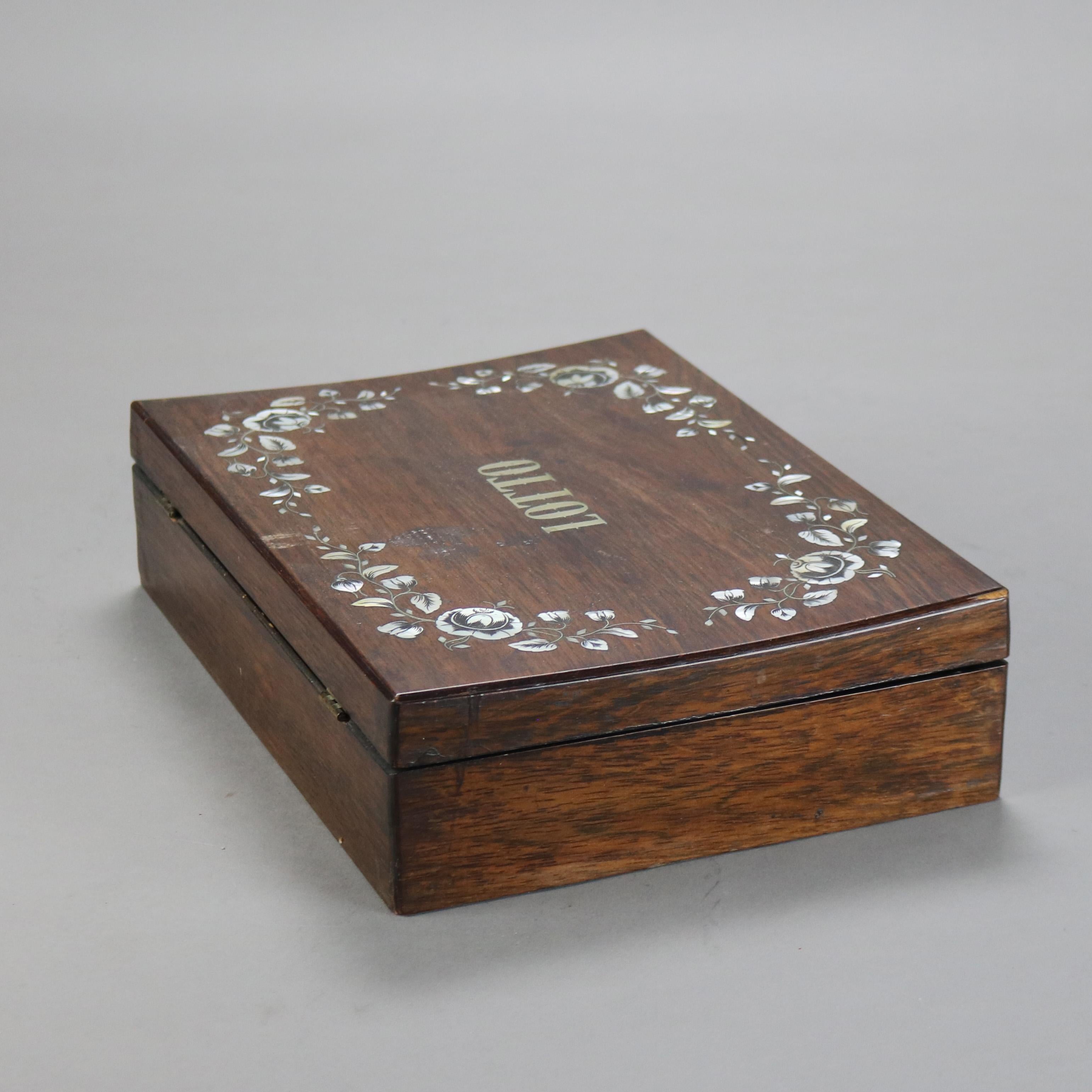 Antigua caja de lotería victoriana de palisandro con incrustaciones de nácar C1890 en Bueno estado para la venta en Big Flats, NY