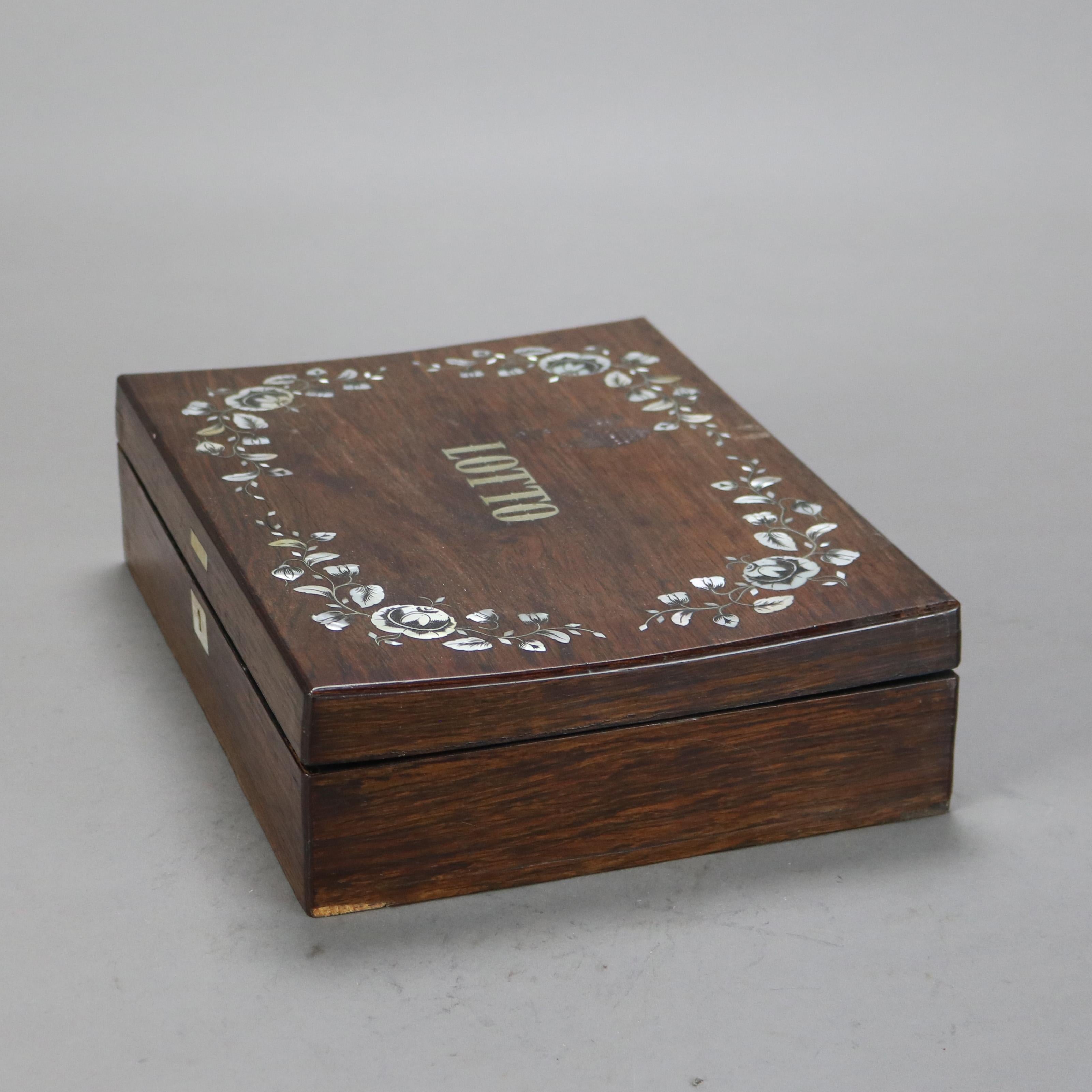 Antigua caja de lotería victoriana de palisandro con incrustaciones de nácar C1890 siglo XIX en venta