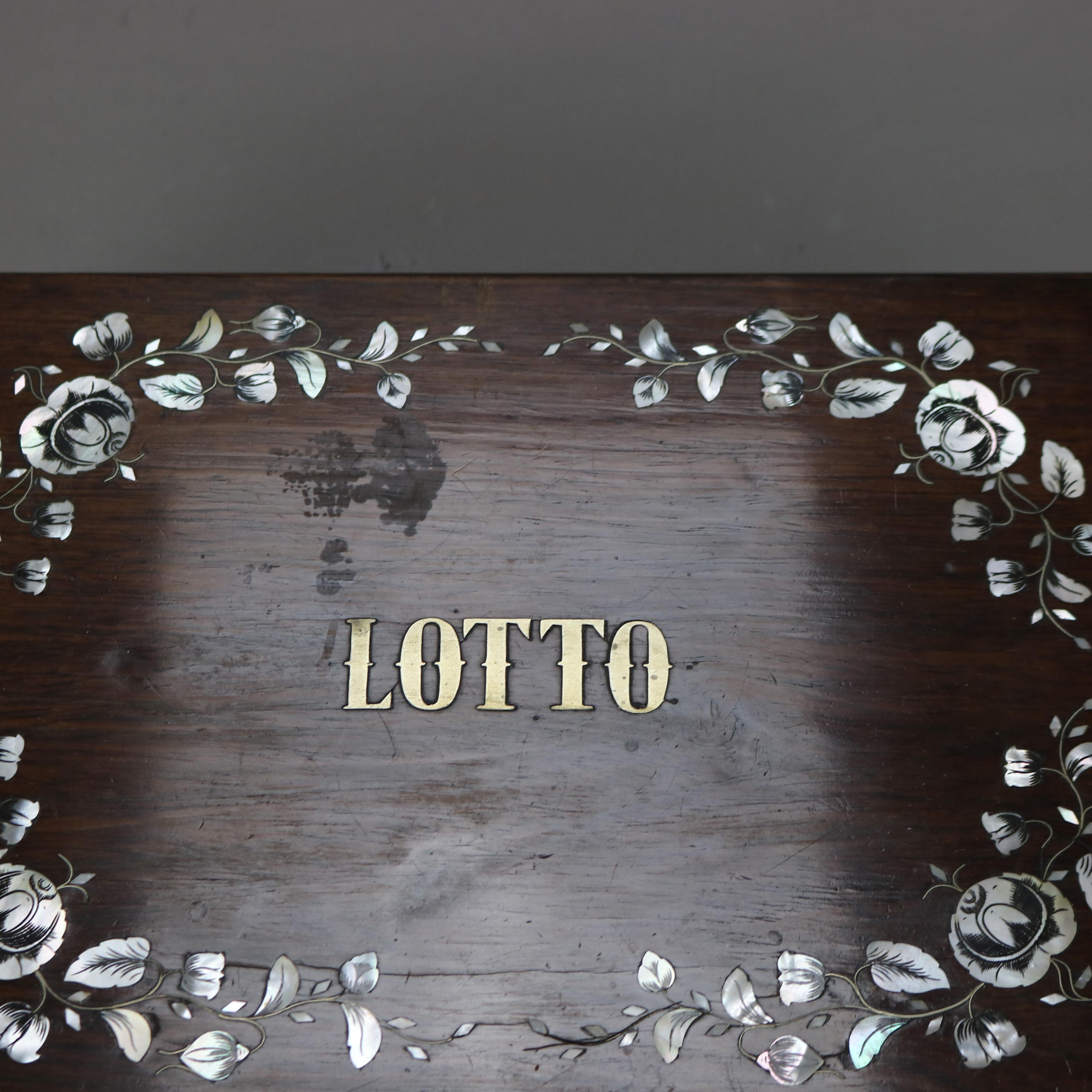 Antigua caja de lotería victoriana de palisandro con incrustaciones de nácar C1890 Palo de rosa en venta