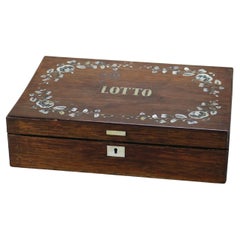 Antique Victorian Rosewood Lotto Box with Mother of Pearl Inlay C1890