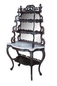 Antique Victorian Rosewood Marble Rococo Tiered Etagere Display Shelf 68"