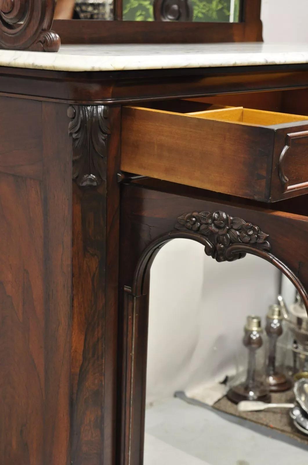 Antike viktorianische Palisander Marmor Top Spiegel Sideboard Buffet attr. John Jelliff im Angebot 6