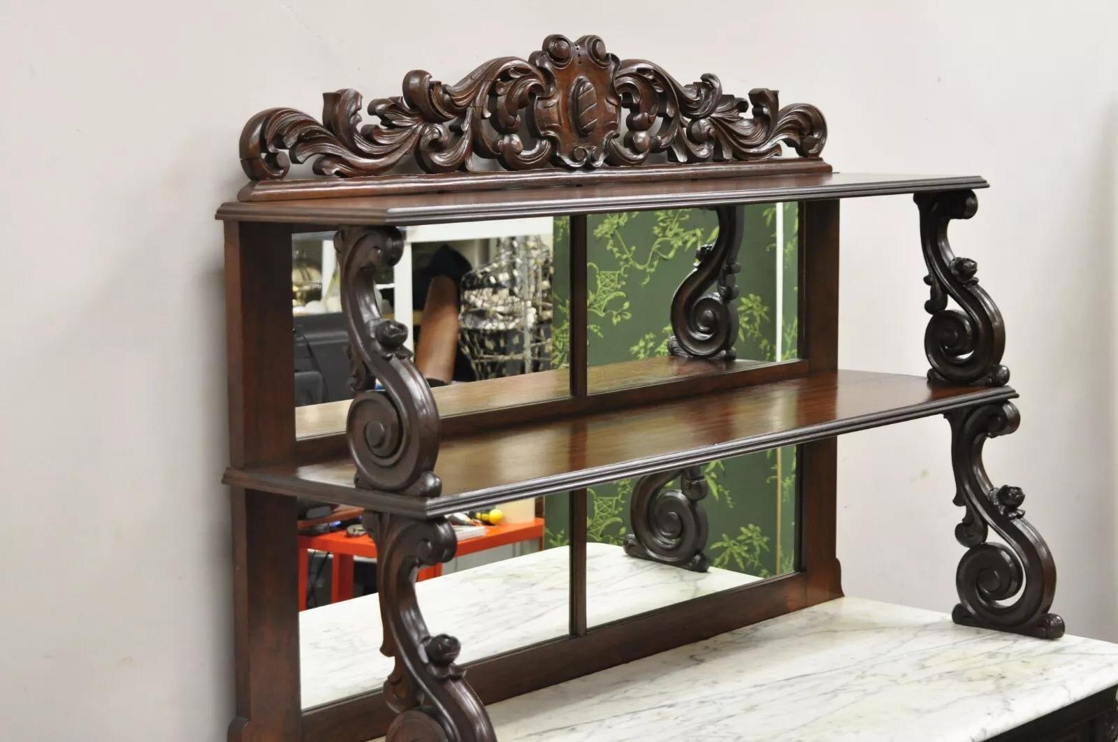 Antike viktorianische Palisander Marmor Top Spiegel Sideboard Buffet attr. John Jelliff im Angebot 7