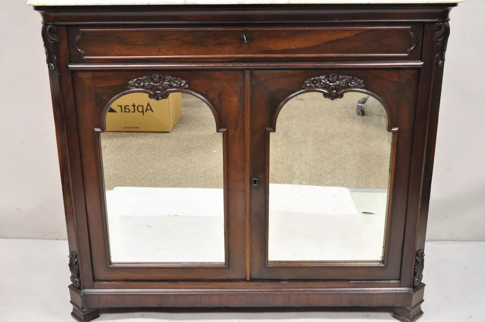 Antike viktorianische Palisander Marmor Top Spiegel Sideboard Buffet attr. John Jelliff im Angebot 10