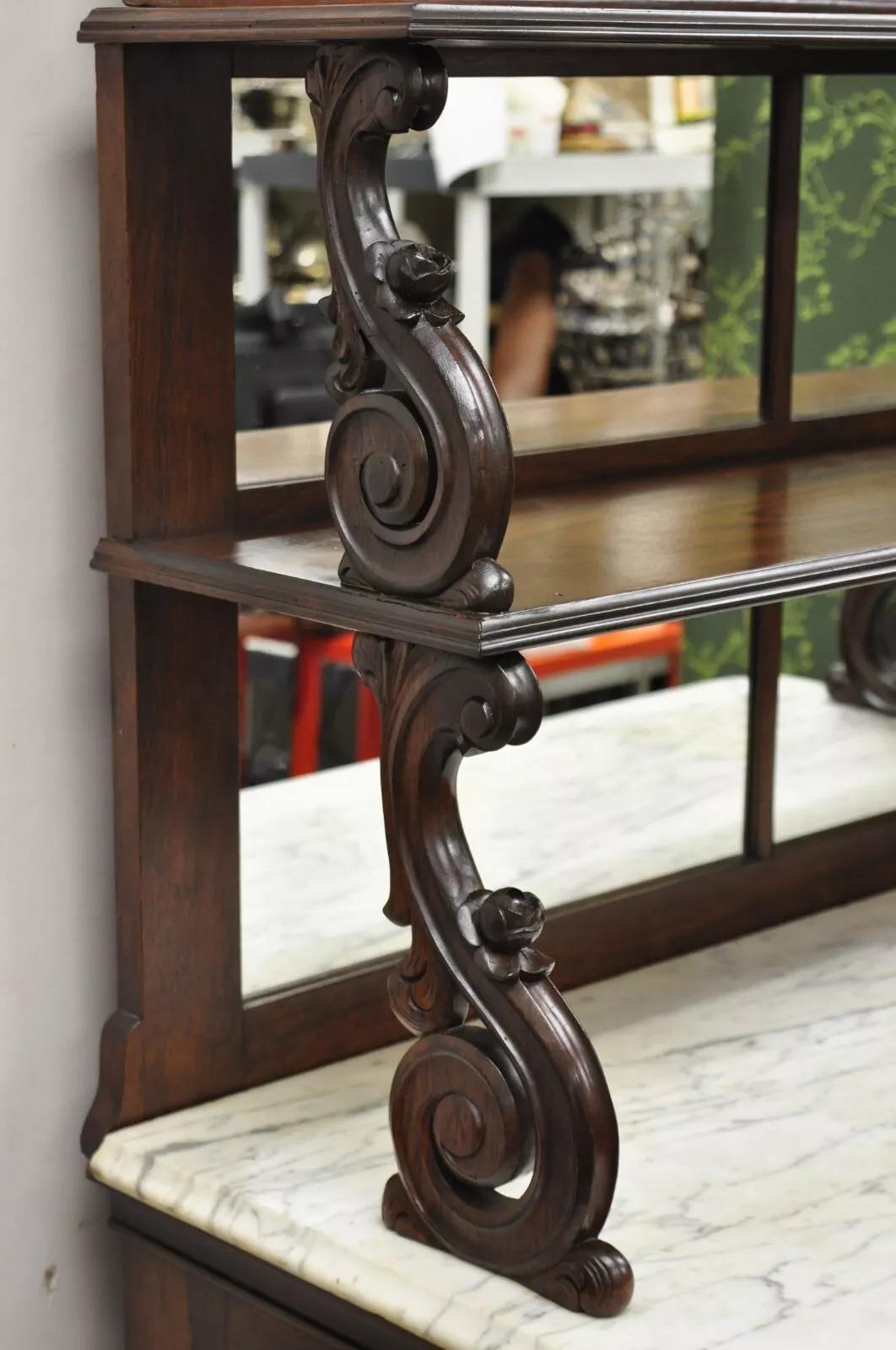 Antike viktorianische Palisander Marmor Top Spiegel Sideboard Buffet attr. John Jelliff im Angebot 11