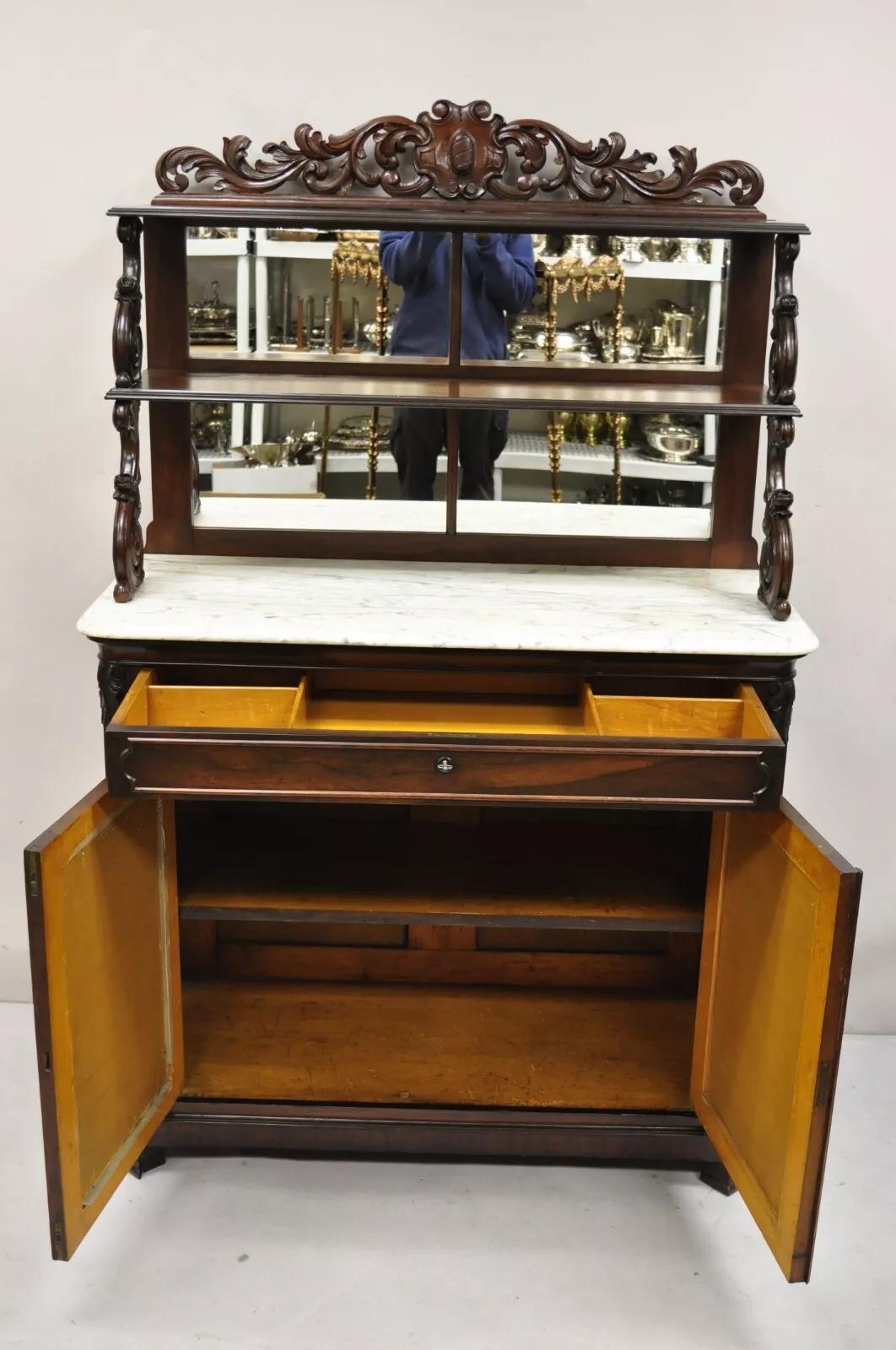 Antike viktorianische Palisander Marmor Top Spiegel Sideboard Buffet attr. John Jelliff im Angebot 2