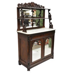 Antique Victorian Rosewood Marble Top Mirror Sideboard Buffet attr. John Jelliff