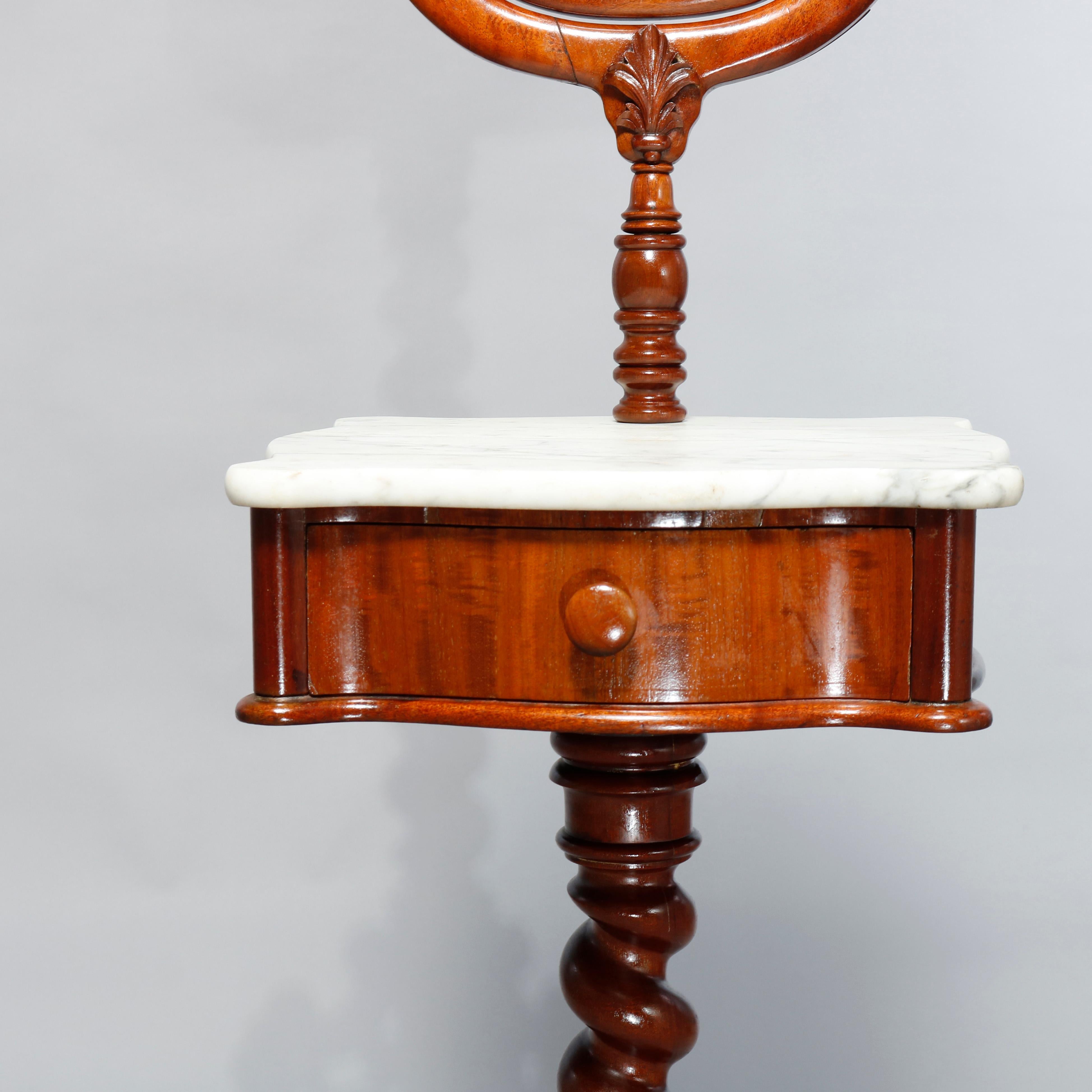 European Antique Victorian Rosewood Marble-Top Shaving Mirror Stand, Circa 1880