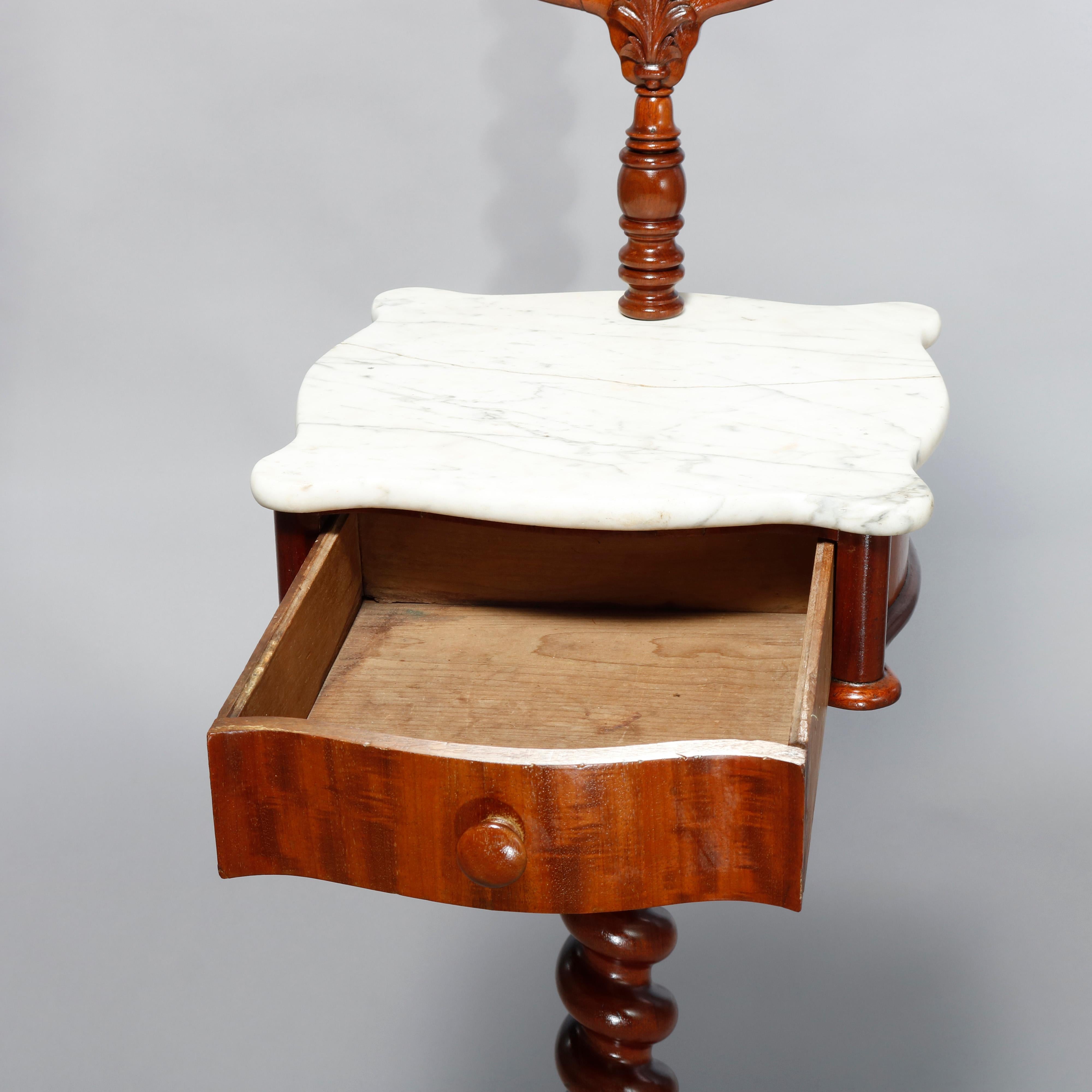 Carved Antique Victorian Rosewood Marble-Top Shaving Mirror Stand, Circa 1880