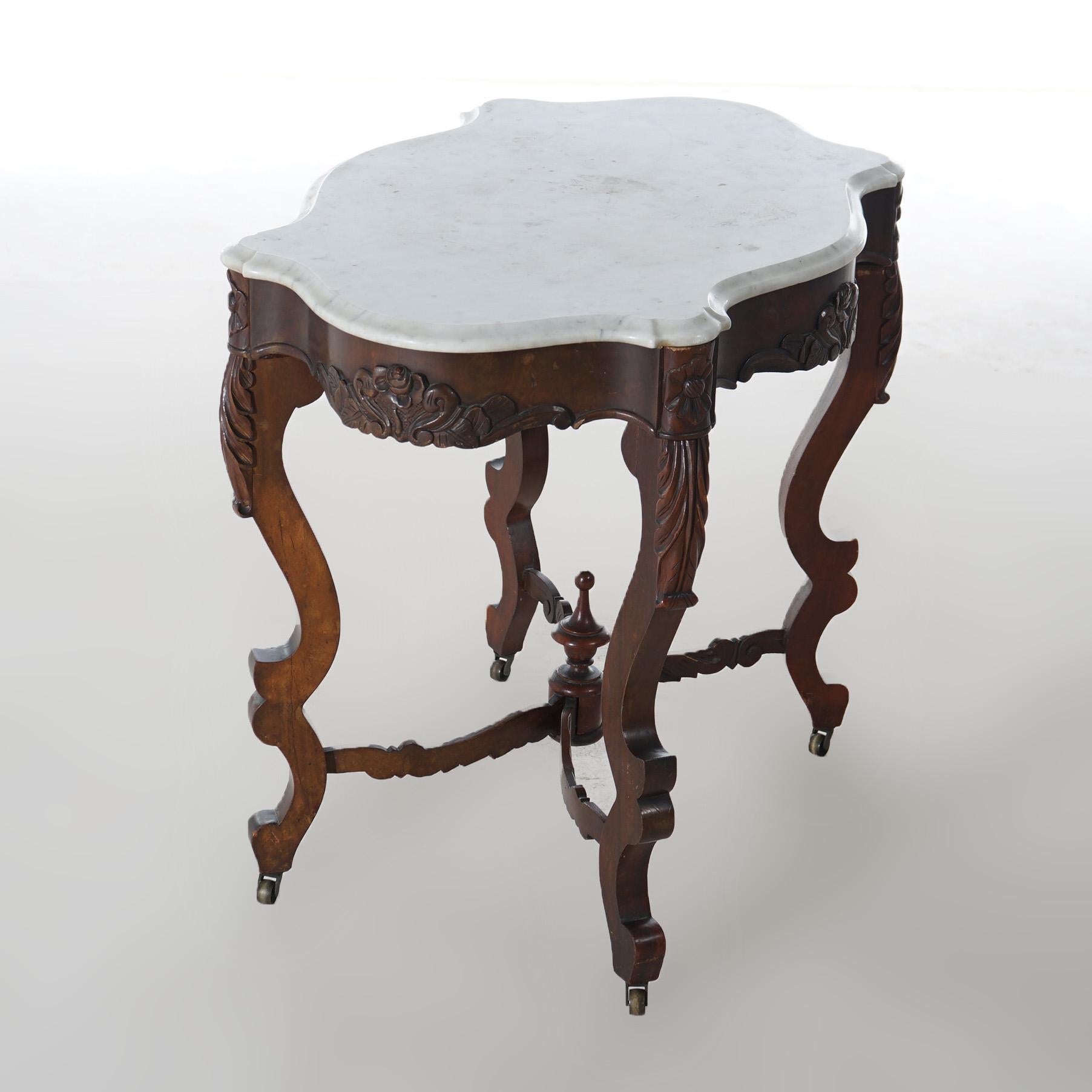 Antique Victorian Rosewood & Marble Turtle Top Parlor Table C1890 In Good Condition For Sale In Big Flats, NY