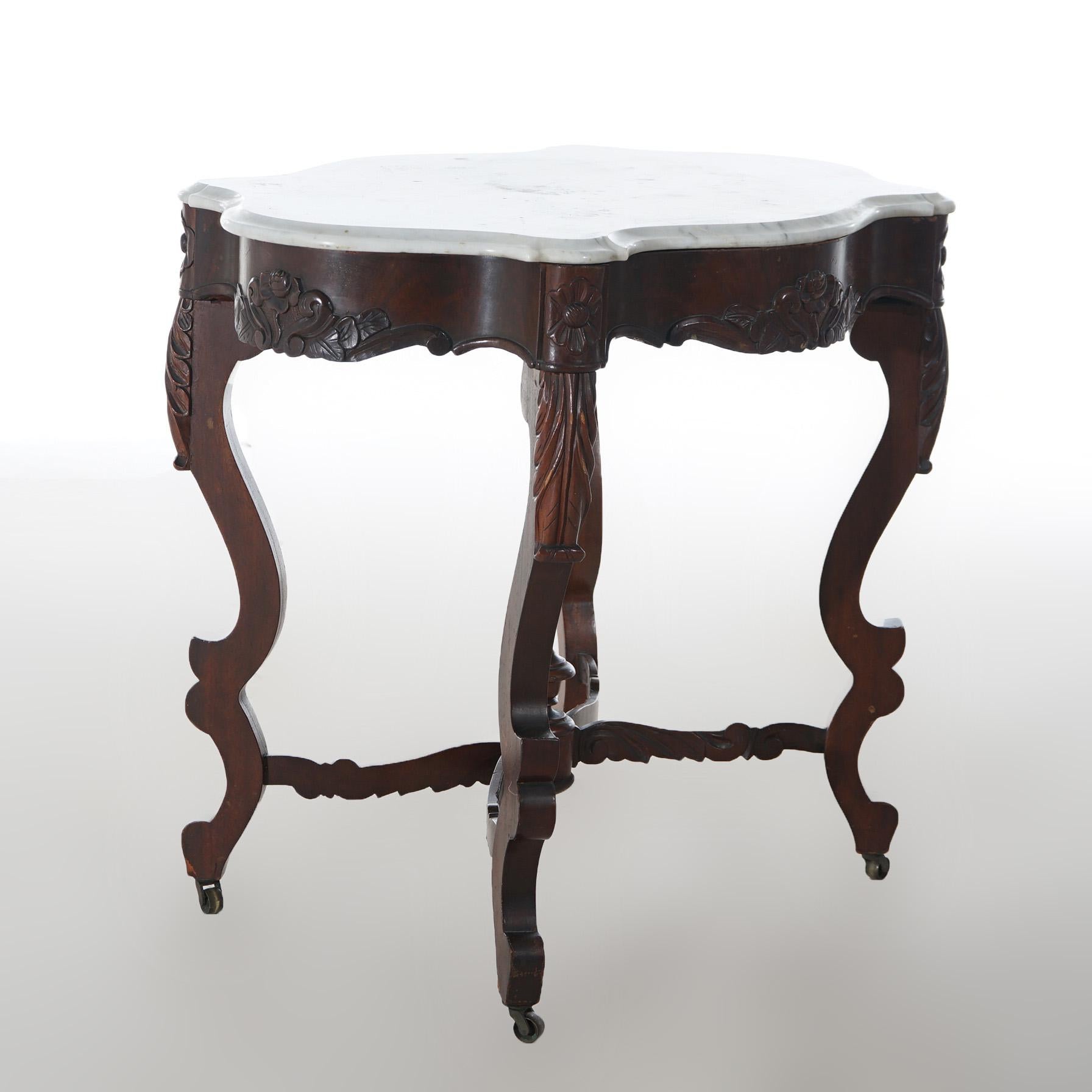 19th Century Antique Victorian Rosewood & Marble Turtle Top Parlor Table C1890 For Sale