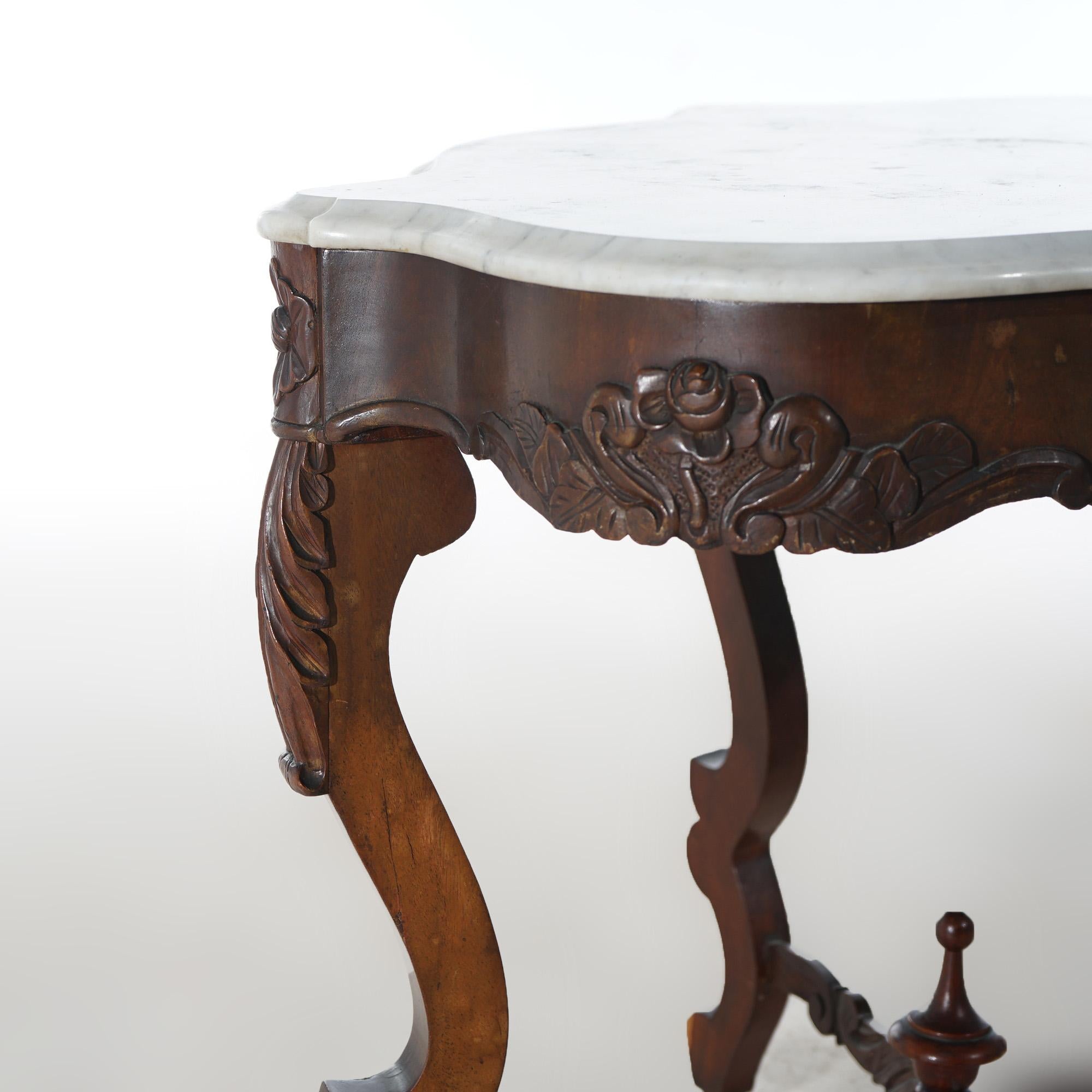 Antique Victorian Rosewood & Marble Turtle Top Parlor Table C1890 For Sale 1