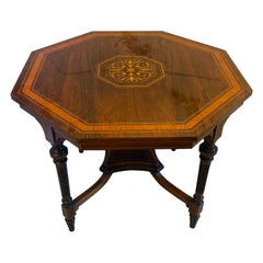 Antique Victorian Rosewood Marquetry Inlaid Octagonal Centre Table