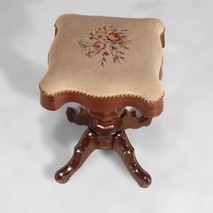 Tabouret de piano victorien ancien en bois de rose, vers 1880