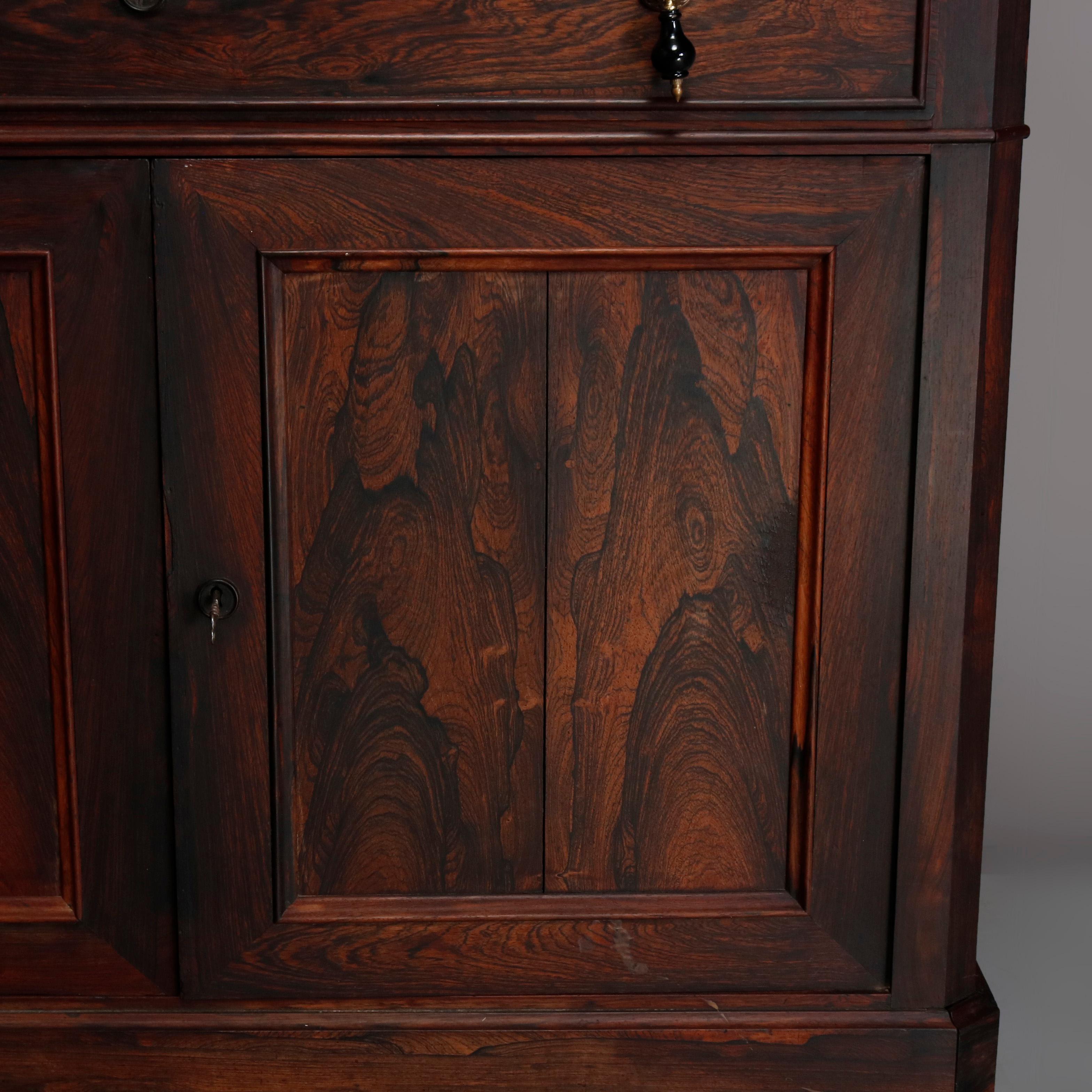 Antique Victorian Rosewood Secretary Drop Front Desk with Bookcase, circa 1870 2