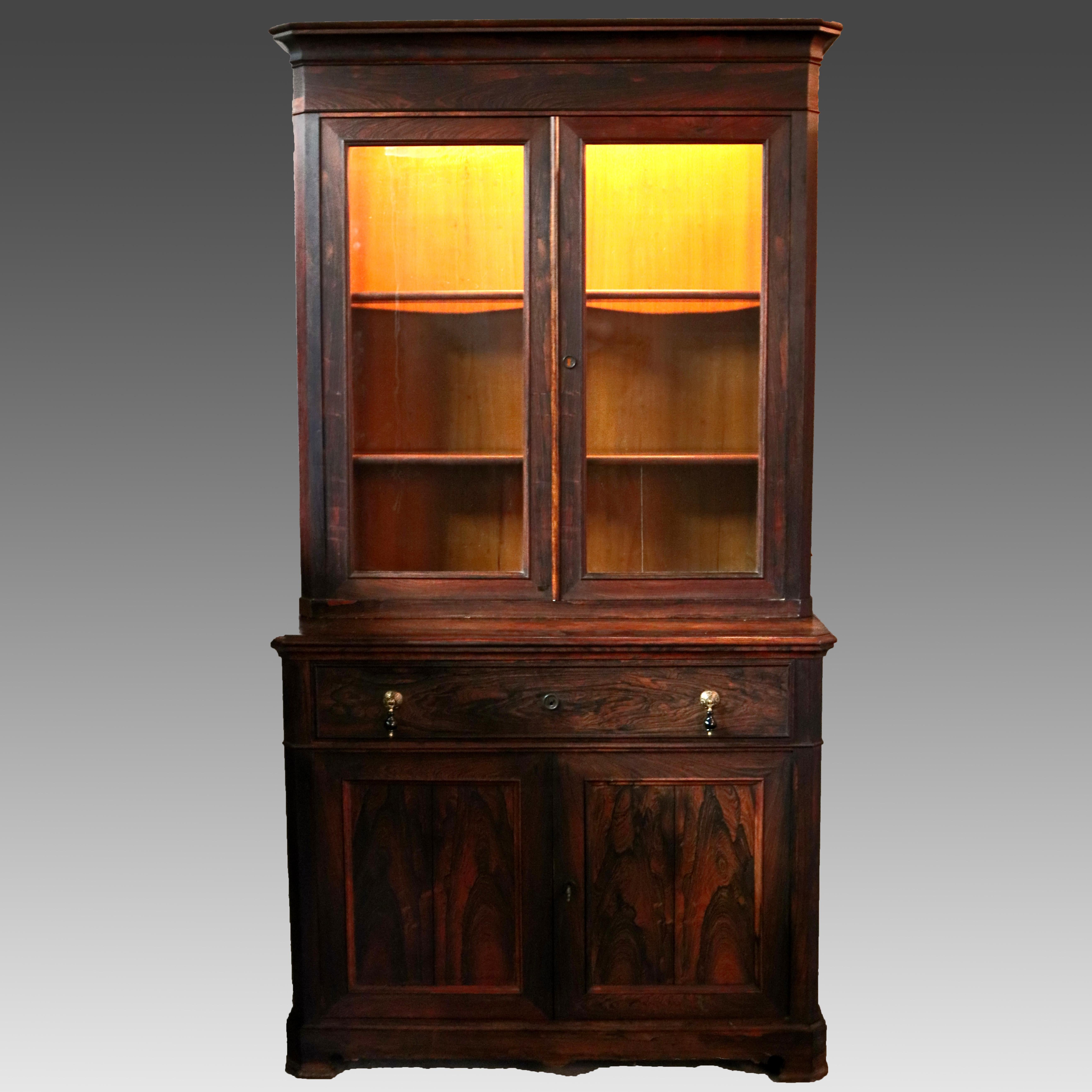 Antique Victorian Rosewood Secretary Drop Front Desk with Bookcase, circa 1870 9