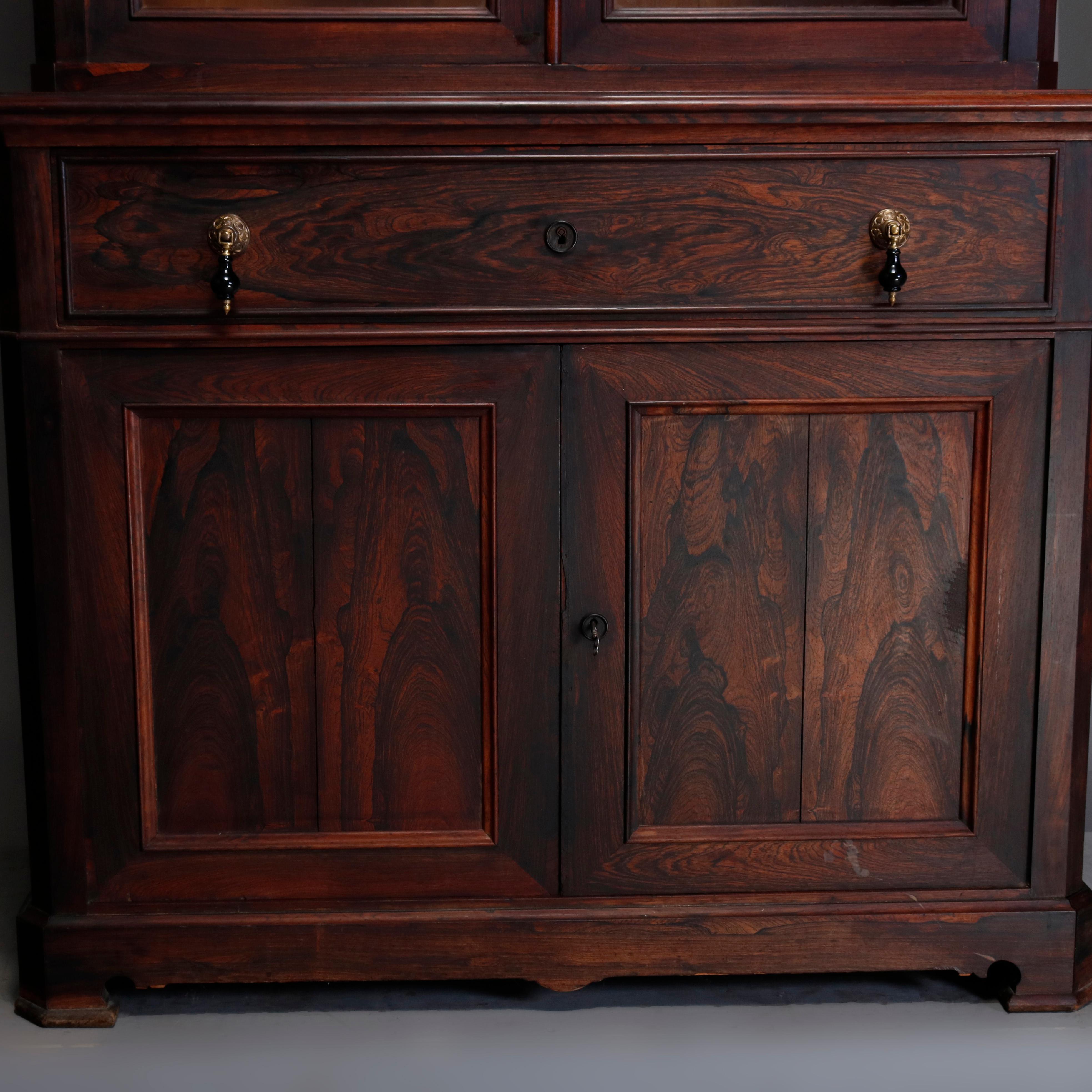 19th Century Antique Victorian Rosewood Secretary Drop Front Desk with Bookcase, circa 1870