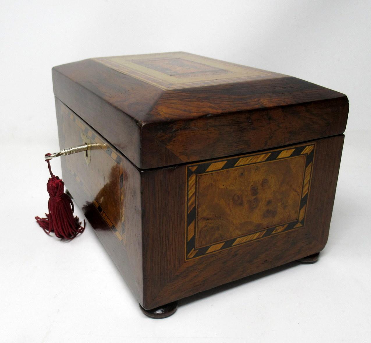 Early Victorian Antique Victorian Mahogany Tunbridge Ware Double Tea Caddy Box, 19th Century